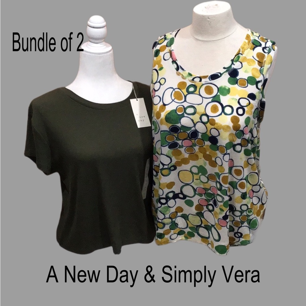Bundle of 2 Tops, Simply Vera‎ Wang Tank Top & A New Day Cropped Tee, Size XL